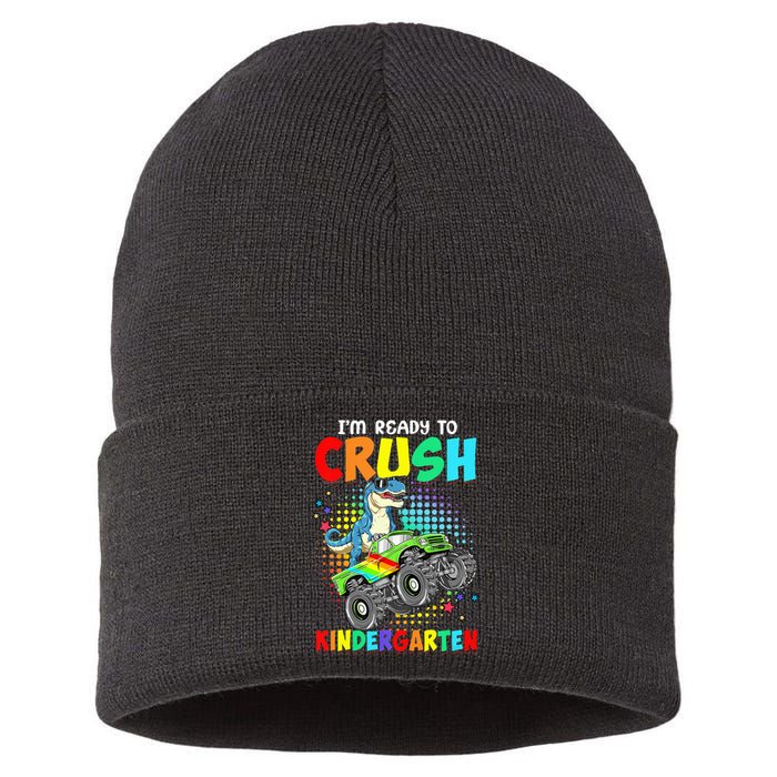 I'm Ready To Crush Kindergarten Dinosaur Back To School Sustainable Knit Beanie