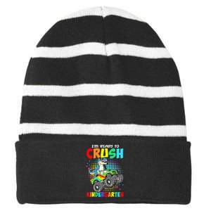 I'm Ready To Crush Kindergarten Dinosaur Back To School Striped Beanie with Solid Band