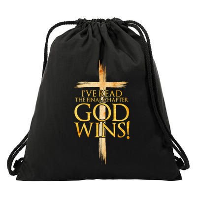 IVe Read The Final Chapter God Wins Christian Faith Cross Drawstring Bag