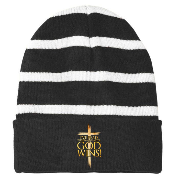 IVe Read The Final Chapter God Wins Christian Faith Cross Striped Beanie with Solid Band