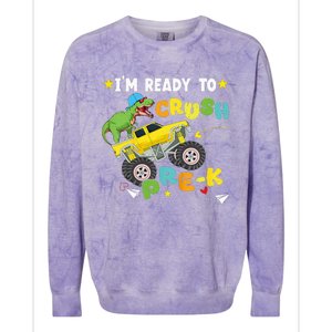 Im Ready To Crush PreK T Rex Dinosaur Truck Back To School Colorblast Crewneck Sweatshirt