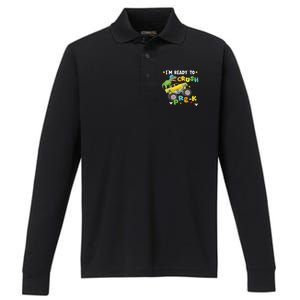 Im Ready To Crush PreK T Rex Dinosaur Truck Back To School Performance Long Sleeve Polo