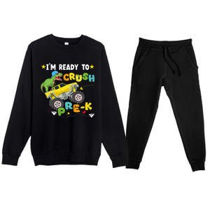 Im Ready To Crush PreK T Rex Dinosaur Truck Back To School Premium Crewneck Sweatsuit Set