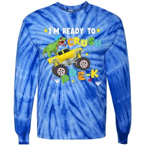 Im Ready To Crush PreK T Rex Dinosaur Truck Back To School Tie-Dye Long Sleeve Shirt