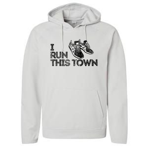 I Run This Town Funny Running Performance Fleece Hoodie