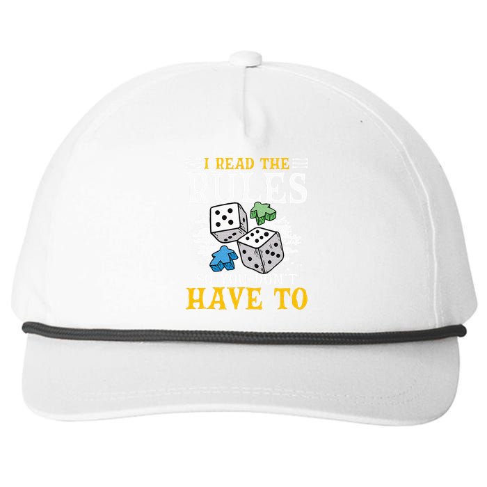 I Read The Rules Board Gaming Tabletop Board Game Meeple Snapback Five-Panel Rope Hat