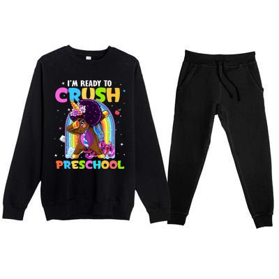 Im Ready To Crush Preschool Rainbow Unicorn Back To School Cute Gift Premium Crewneck Sweatsuit Set