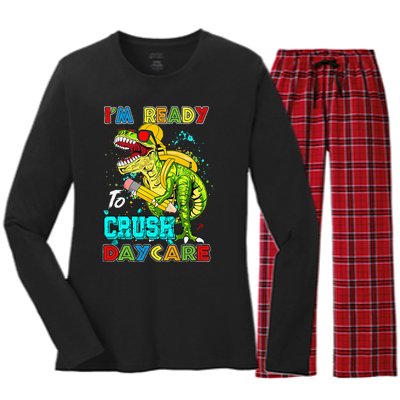 I'm Ready To Crush Daycare Back To School Dinosaur Women's Long Sleeve Flannel Pajama Set 