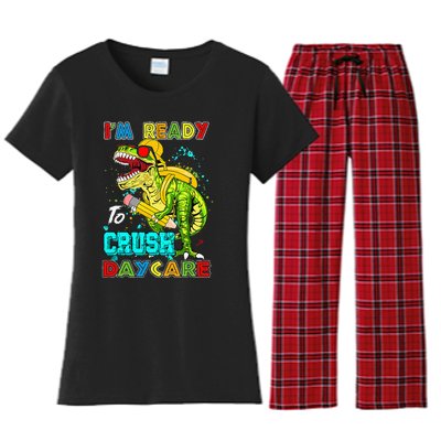 I'm Ready To Crush Daycare Back To School Dinosaur Women's Flannel Pajama Set