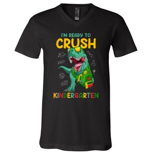 Im Ready To Crush Kindergarten Dinosaur Back To School V-Neck T-Shirt