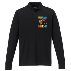 Im Ready To Crush PreK First Day Monster Truck Performance Long Sleeve Polo