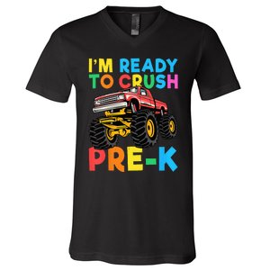 Im Ready To Crush PreK First Day Monster Truck V-Neck T-Shirt