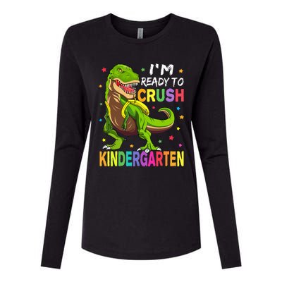 I'm Ready To Crush Kindergarten Back To School Dinosaur Womens Cotton Relaxed Long Sleeve T-Shirt