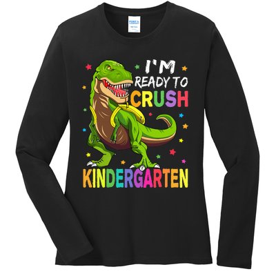 I'm Ready To Crush Kindergarten Back To School Dinosaur Ladies Long Sleeve Shirt