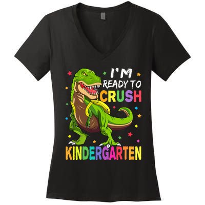 I'm Ready To Crush Kindergarten Back To School Dinosaur Women's V-Neck T-Shirt