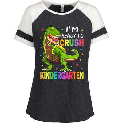 I'm Ready To Crush Kindergarten Back To School Dinosaur Enza Ladies Jersey Colorblock Tee