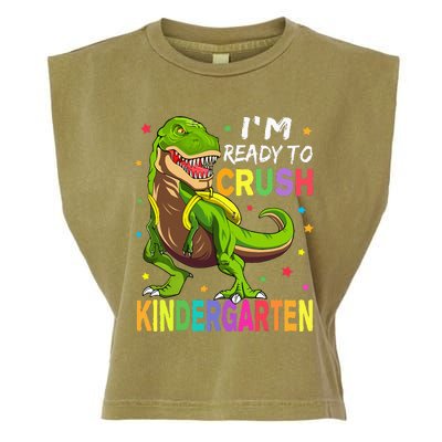 I'm Ready To Crush Kindergarten Back To School Dinosaur Garment-Dyed Women's Muscle Tee