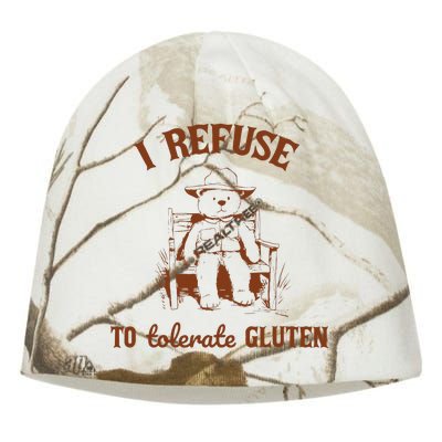 I Refuse To Tolerate Gluten Funny Teddy Bear Graphic Kati - Camo Knit Beanie