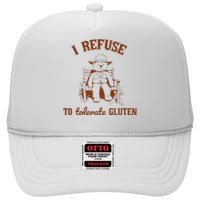 I Refuse To Tolerate Gluten Funny Teddy Bear Graphic High Crown Mesh Back Trucker Hat