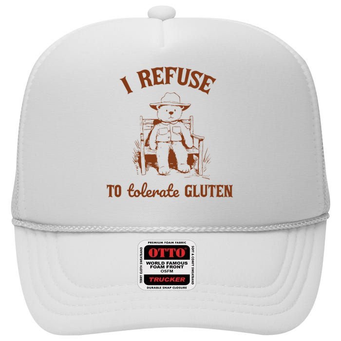 I Refuse To Tolerate Gluten Funny Teddy Bear Graphic High Crown Mesh Back Trucker Hat