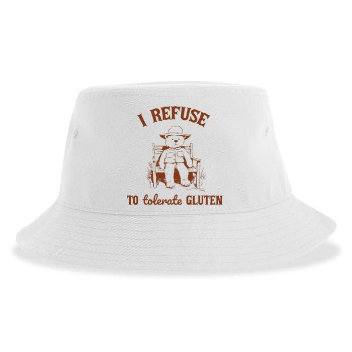 I Refuse To Tolerate Gluten Funny Teddy Bear Graphic Sustainable Bucket Hat