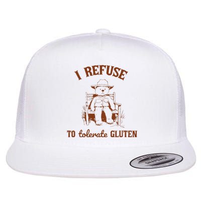 I Refuse To Tolerate Gluten Funny Teddy Bear Graphic Flat Bill Trucker Hat