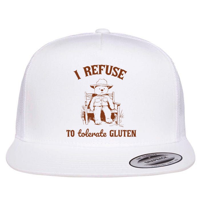 I Refuse To Tolerate Gluten Funny Teddy Bear Graphic Flat Bill Trucker Hat