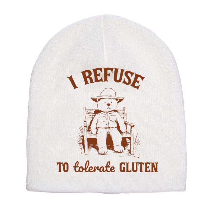 I Refuse To Tolerate Gluten Funny Teddy Bear Graphic Short Acrylic Beanie