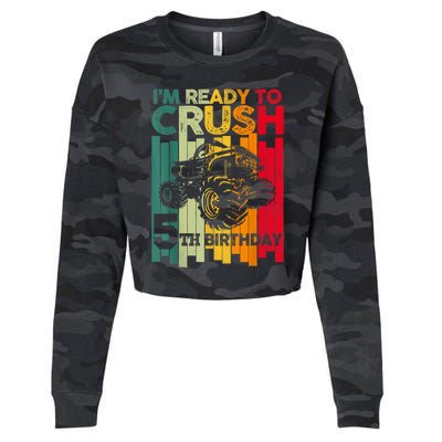 IM Ready To Crush 5 Monster Truck 5th Birthday Boy Retro Cropped Pullover Crew