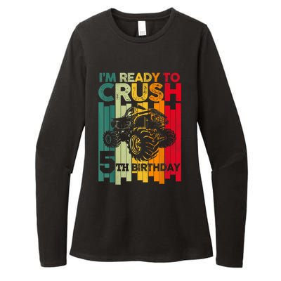 IM Ready To Crush 5 Monster Truck 5th Birthday Boy Retro Womens CVC Long Sleeve Shirt