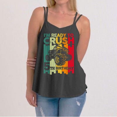 IM Ready To Crush 5 Monster Truck 5th Birthday Boy Retro Women's Strappy Tank