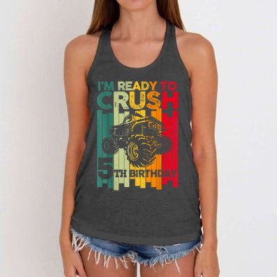 IM Ready To Crush 5 Monster Truck 5th Birthday Boy Retro Women's Knotted Racerback Tank