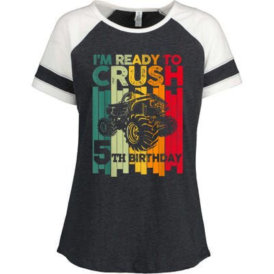 IM Ready To Crush 5 Monster Truck 5th Birthday Boy Retro Enza Ladies Jersey Colorblock Tee