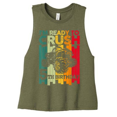 IM Ready To Crush 5 Monster Truck 5th Birthday Boy Retro Women's Racerback Cropped Tank