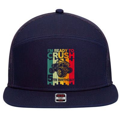 IM Ready To Crush 5 Monster Truck 5th Birthday Boy Retro 7 Panel Mesh Trucker Snapback Hat