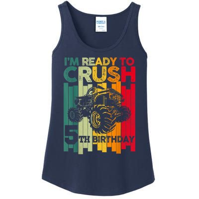 IM Ready To Crush 5 Monster Truck 5th Birthday Boy Retro Ladies Essential Tank