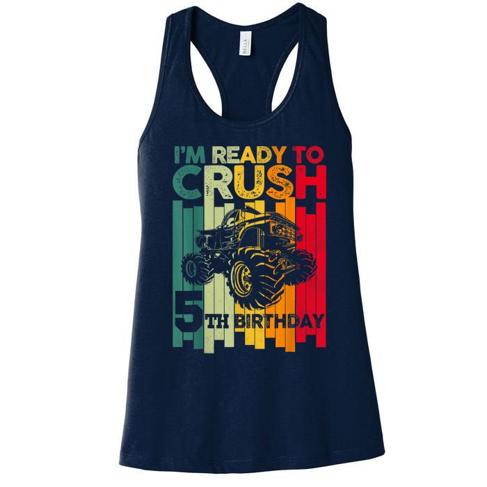 IM Ready To Crush 5 Monster Truck 5th Birthday Boy Retro Women's Racerback Tank