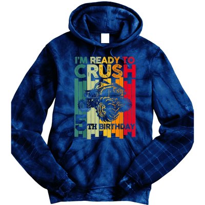 IM Ready To Crush 5 Monster Truck 5th Birthday Boy Retro Tie Dye Hoodie