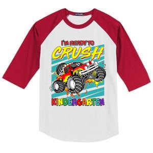 I'm Ready To Crush Kindergarten Monster Truck Kids Colorblock Raglan Jersey