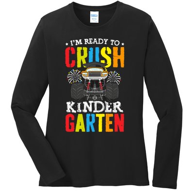 Im Ready To Crush Kindergarten Monster Truck Back To School Ladies Long Sleeve Shirt