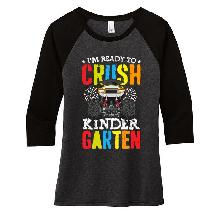 Im Ready To Crush Kindergarten Monster Truck Back To School Women's Tri-Blend 3/4-Sleeve Raglan Shirt