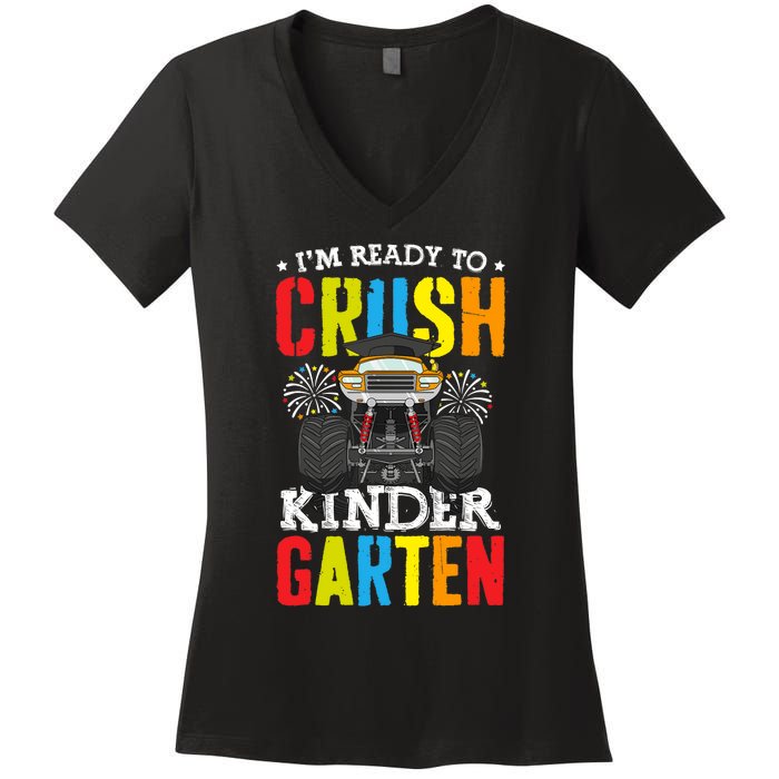 Im Ready To Crush Kindergarten Monster Truck Back To School Women's V-Neck T-Shirt