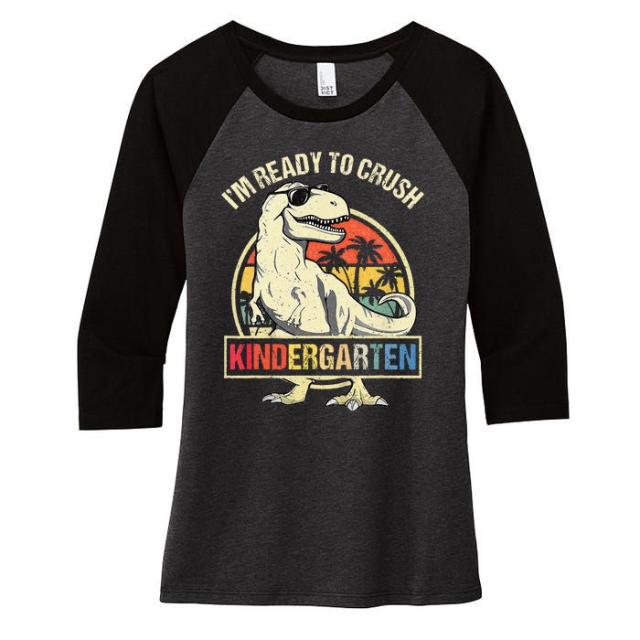 I'm Ready To Crush Kindergarten Dinosaur Back To School Women's Tri-Blend 3/4-Sleeve Raglan Shirt