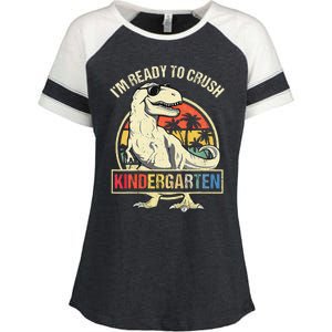 I'm Ready To Crush Kindergarten Dinosaur Back To School Enza Ladies Jersey Colorblock Tee