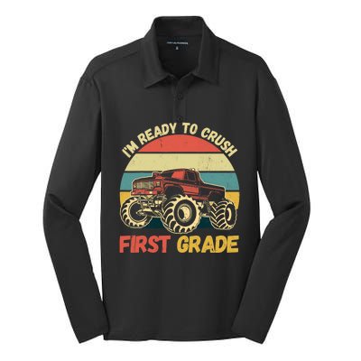 I`m Ready To Crush First Grade First Day Of First Grade Kids Silk Touch Performance Long Sleeve Polo