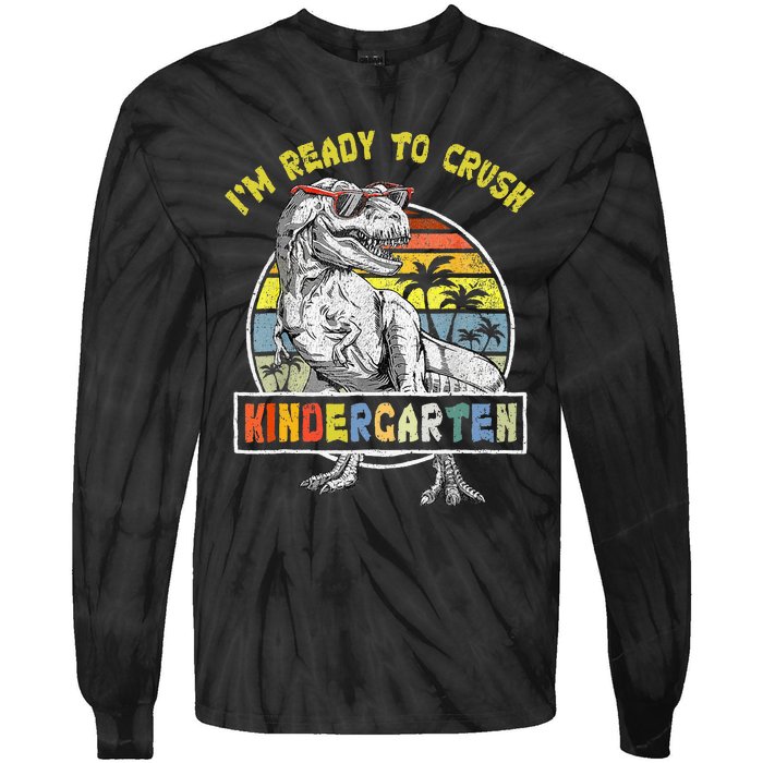 I'm Ready To Crush Kindergarten Dinosaur Back To School Tie-Dye Long Sleeve Shirt