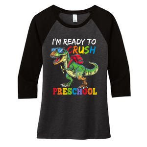 IM Ready To Crush Preschool Dinosaur 1st Day Of School Boy Women's Tri-Blend 3/4-Sleeve Raglan Shirt