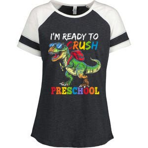 IM Ready To Crush Preschool Dinosaur 1st Day Of School Boy Enza Ladies Jersey Colorblock Tee