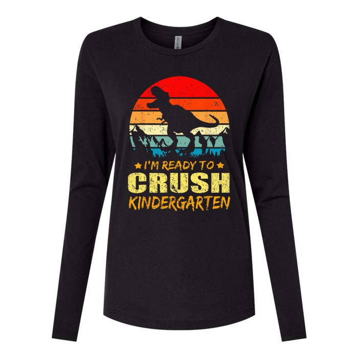 Im Ready To Crush Kindergarten TRex Dinosaur Back To School Womens Cotton Relaxed Long Sleeve T-Shirt