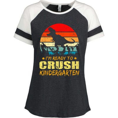 Im Ready To Crush Kindergarten TRex Dinosaur Back To School Enza Ladies Jersey Colorblock Tee